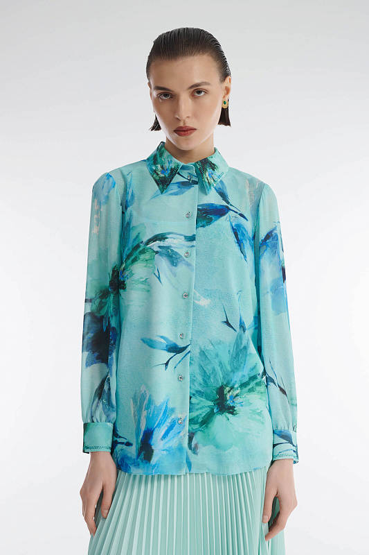 Рубашка с цветочным принтом и стразами Бренд Caterina Leman