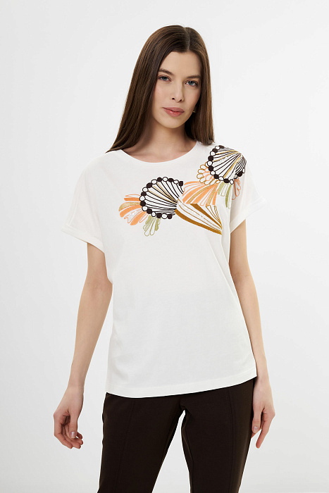 Хлопковая футболка с принтом Бренд Diana Gallesi