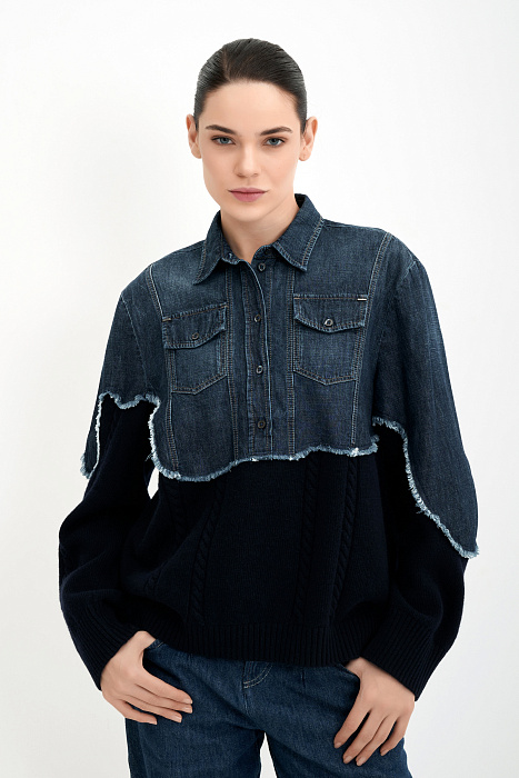 Джемпер с комбинированным денимом Бренд High