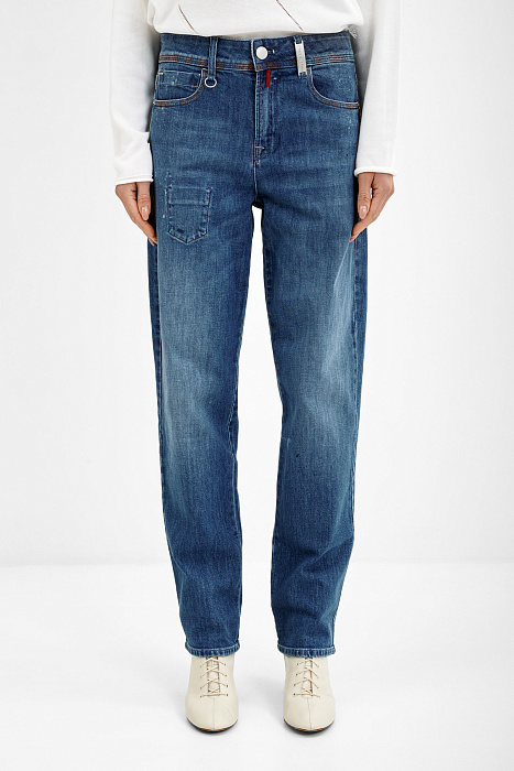 Зауженные джинсы с потертостями Бренд High