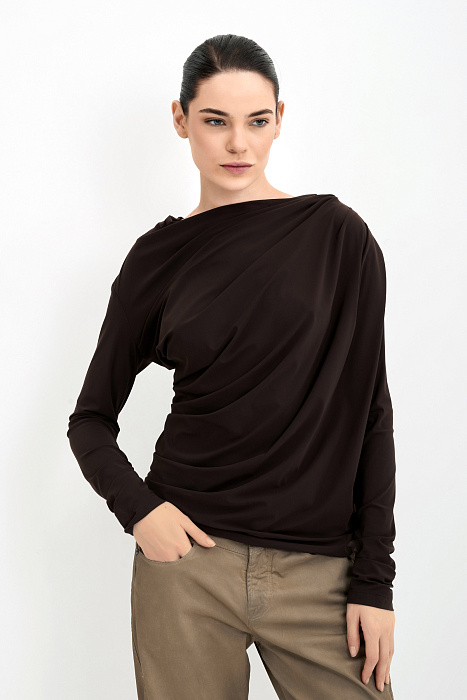 Лонгслив с вырезом лодочка и драпировкой Бренд High