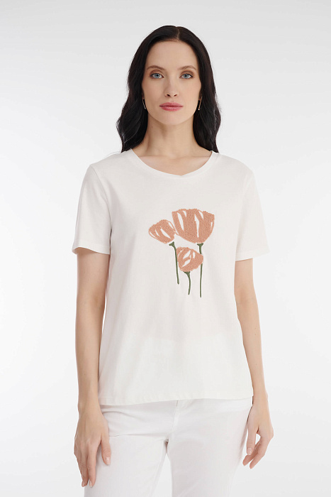 Хлопковая футболка с цветочной вышивкой Бренд Diana Gallesi