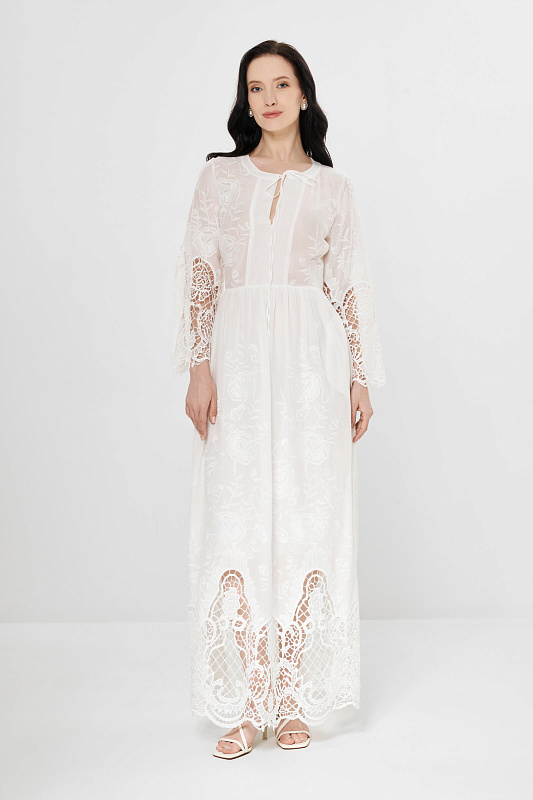 Длинное хлопковое платье с кружевной отделкой Бренд Milva Mi