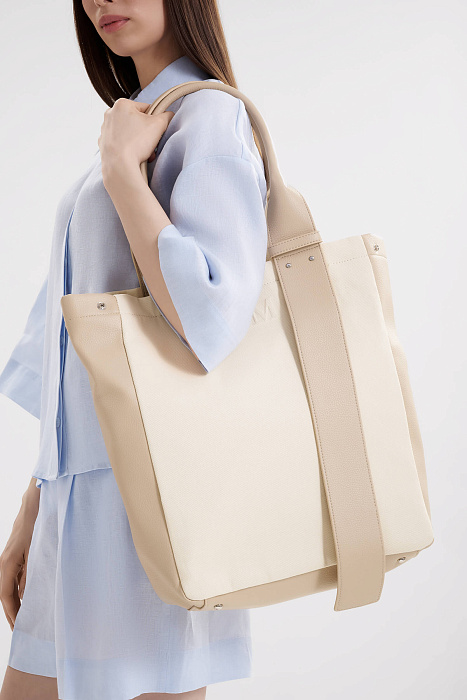 Сумка-шоппер из плотного хлопка с кожаными вставками Бренд MM