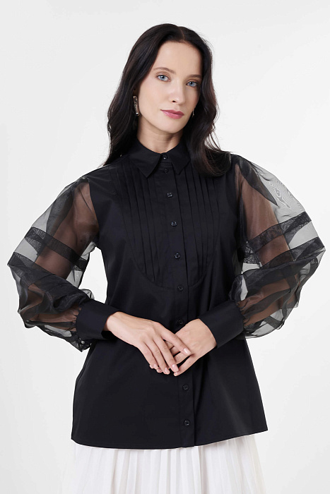 Хлопковая рубашка с прозрачными рукавами Бренд Milva Mi