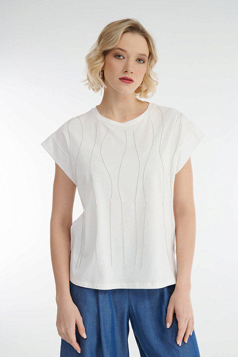 Хлопковая свободная футболка с бусинами Бренд Diana Gallesi