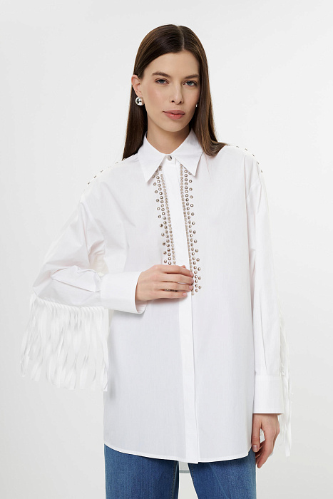 Хлопковая рубашка с бахромой Бренд Daniela Drei